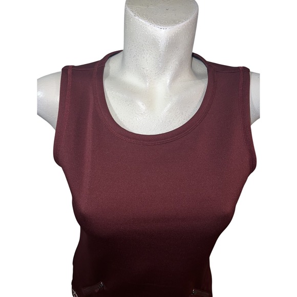 Athleta Burgundy Sleeveless Dress Geometric Print Zipper Pockets Women's Size S - Picture 2 of 10